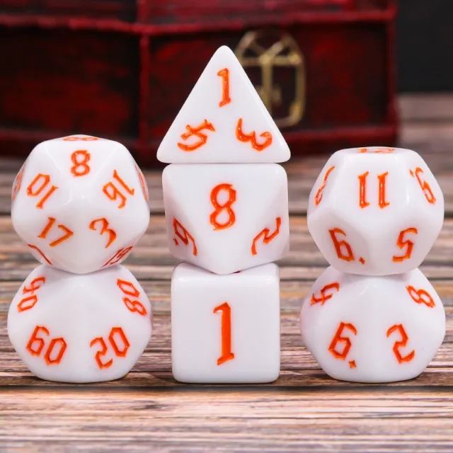 White Opaque (Orange font) Dice