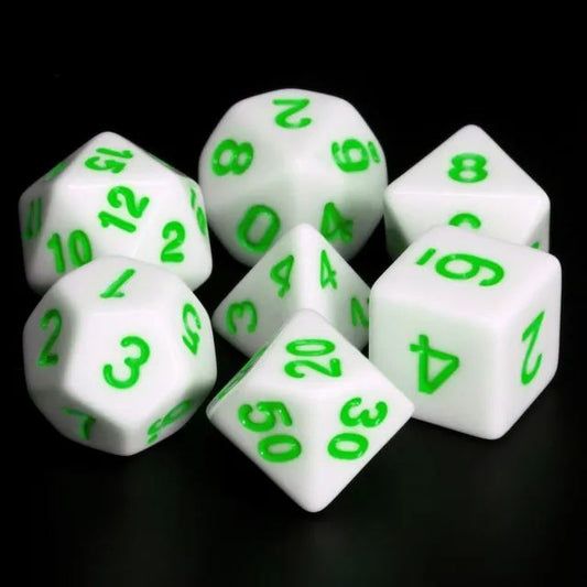 White Opaque (Green font) Dice